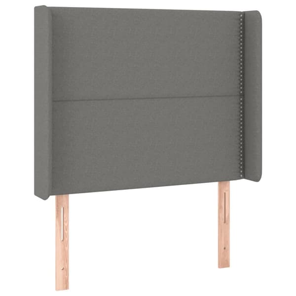 sengegavl med LED-lys 93x16x118/128 cm stof mørkegrå