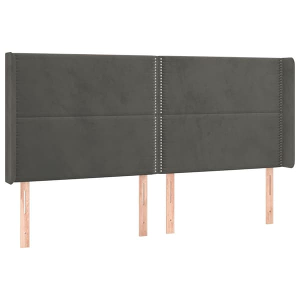 sengegavl med LED-lys 163x16x118/128 cm fløjl mørkegrå