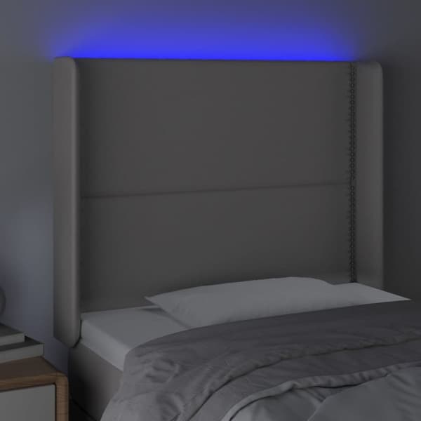 Sängyn pääty LED-valolla, harmaa, 103x16x118/128cm tekonahka