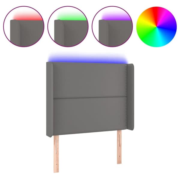 Sängyn pääty LED-valolla, harmaa, 103x16x118/128cm tekonahka
