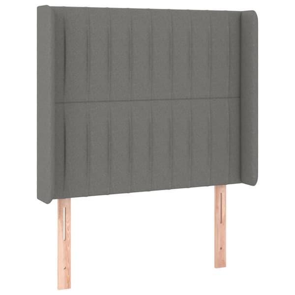 sengegavl med LED-lys 103x16x118/128 cm stof mørkegrå