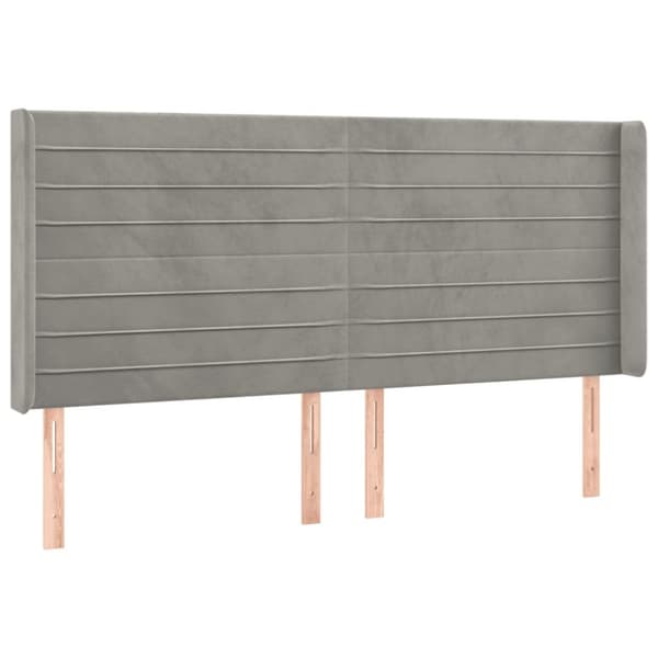 sengegavl med LED-lys 203x16x118/128 cm fløjl lysegrå