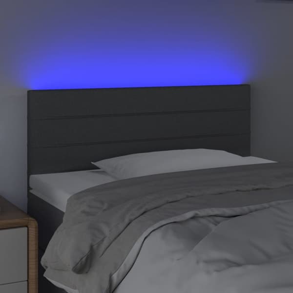 sengegavl med LED-lys 90x5x78/88 cm stof mørkegrå