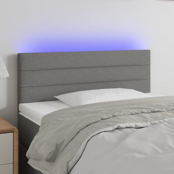 sengegavl med LED-lys 90x5x78/88 cm stof mørkegrå