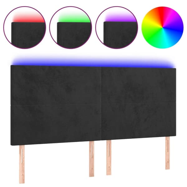 sengegavl med LED-lys 200x5x118/128 cm fløjl sort