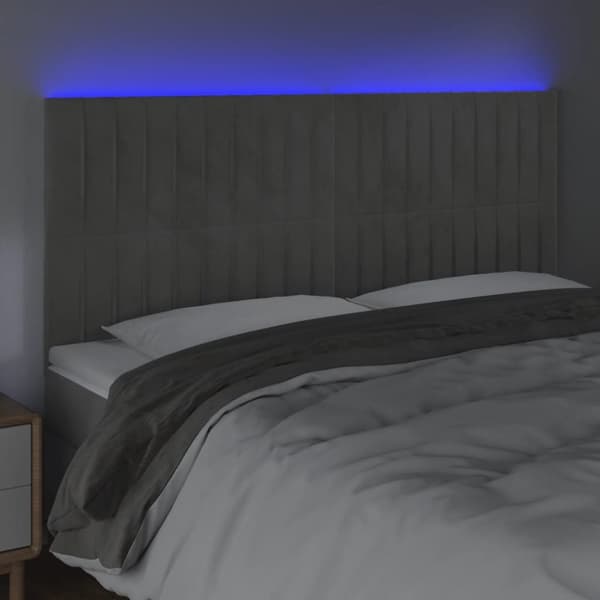 sengegavl med LED-lys 180x5x118/128 cm fløjl lysegrå