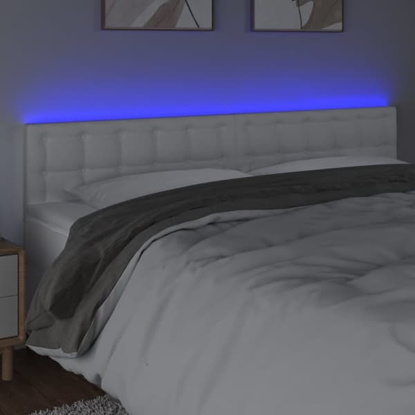 sengegavl med LED-lys 200x5x78/88 cm kunstlæder hvid