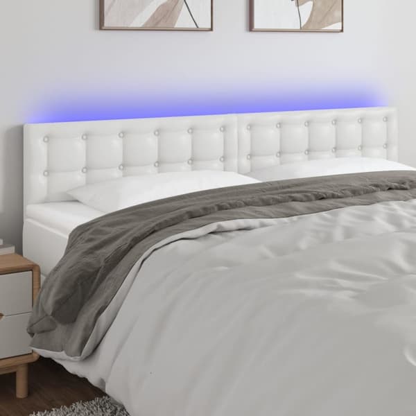 sengegavl med LED-lys 200x5x78/88 cm kunstlæder hvid