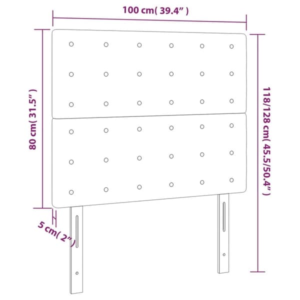 sengegavl med LED-lys 100x5x118/128 cm kunstlæder hvid
