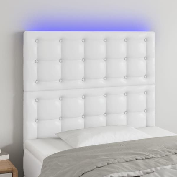 sengegavl med LED-lys 100x5x118/128 cm kunstlæder hvid