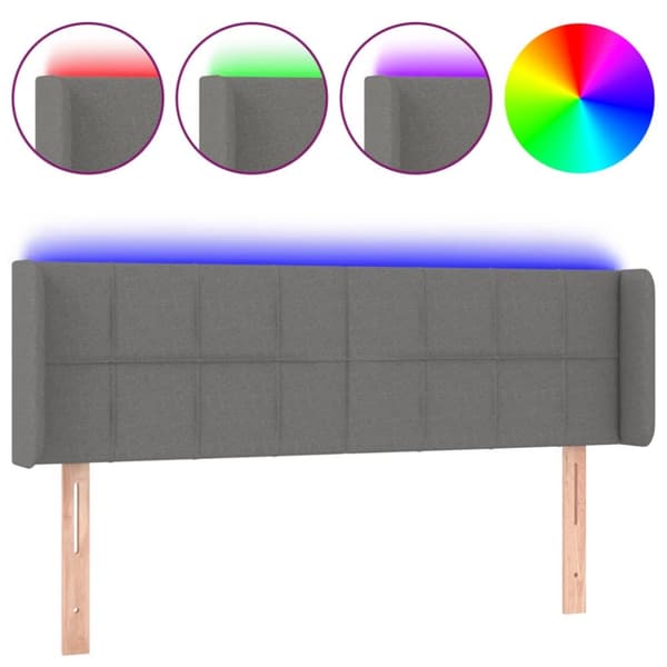 Sänggavel LED mörkgrå 147x16x78/88 cm tyg