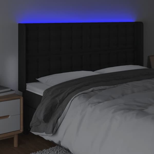 Sängyn pääty LED-valolla, musta 203x16x118/128cm tekonahka
