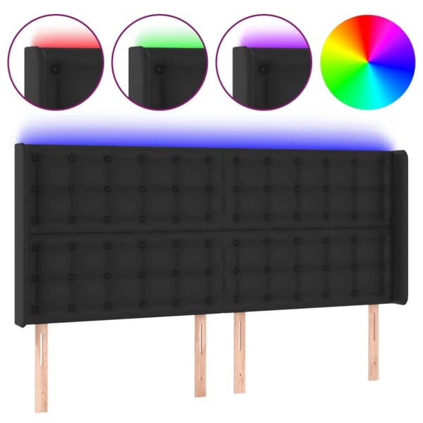 Sängyn pääty LED-valolla, musta 203x16x118/128cm tekonahka