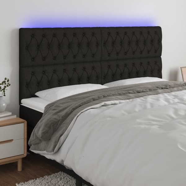 Sängyn pääty LED-valolla, musta, 180x7x118/128 cm, kangas