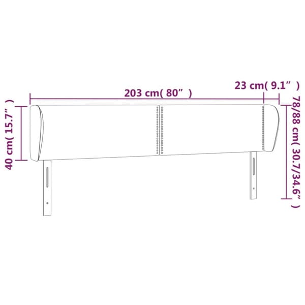 sengegavl med kanter 203x23x78/88 cm fløjl mørkegrå
