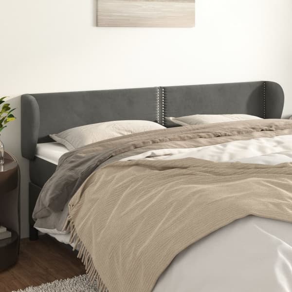 sengegavl med kanter 203x23x78/88 cm fløjl mørkegrå