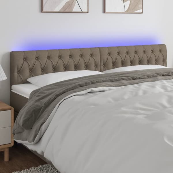 sengegavl med LED-lys 200x7x78/88 cm stof gråbrun