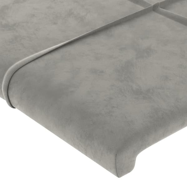 sengegavl med LED-lys 203x16x118/128 cm fløjl lysegrå