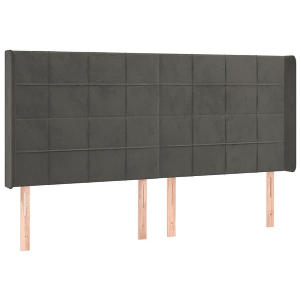 sengegavl med LED-lys 183x16x118/128 cm fløjl mørkegrå