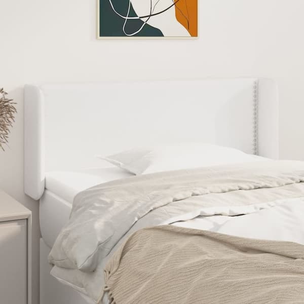 sengegavl med kanter 83x16x78/88 cm kunstlæder hvid