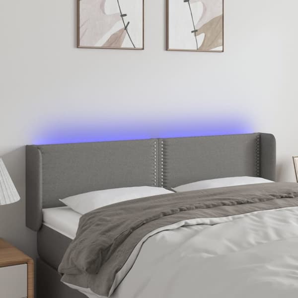 sengegavl med LED-lys 147x16x78/88 cm stof mørkegrå