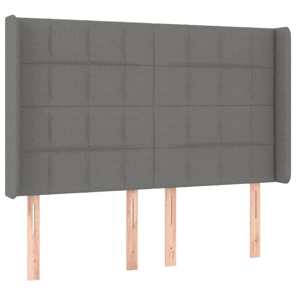 Sängyn pääty LED-valolla, tummanharmaa, 147x16x118/128cm, kangas