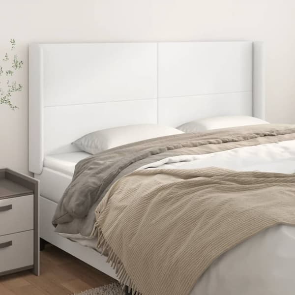 sengegavl med kanter 183x16x118/128 cm kunstlæder hvid