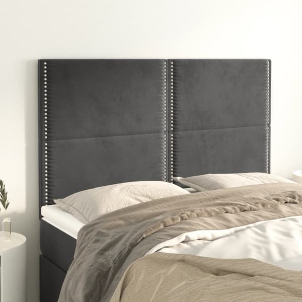 Sängyn päädyt, 4 kpl, tummanharmaa, 72x5x78/88 cm, sametti