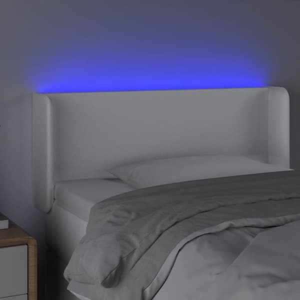 Sängyn pääty LED-valolla, valkoinen, 83x16x78/88 cm, keinonahkaa