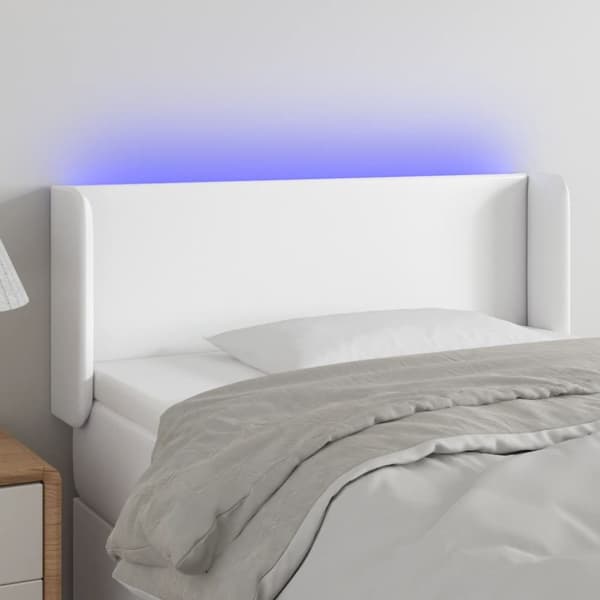 Sängyn pääty LED-valolla, valkoinen, 83x16x78/88 cm, keinonahkaa
