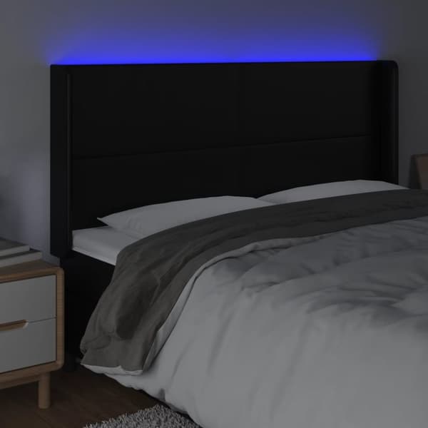 Sängyn pääty LED-valolla, musta 203x16x118/128cm tekonahka