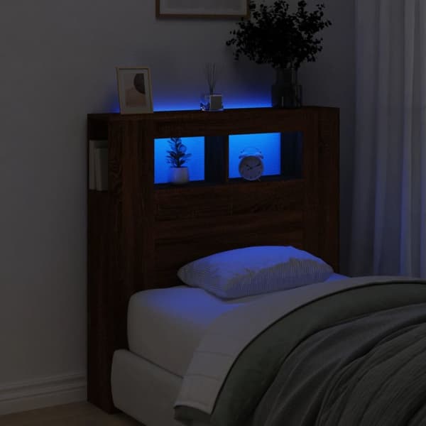 Sängynpääty LED-valoilla ruskea tammi 100x18,5x103,5 cm puu