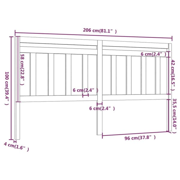 sengegærde 206x4x100 cm massivt fyrretræ sort