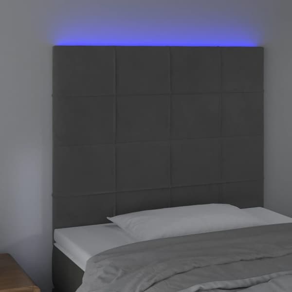 sengegavl med LED-lys 80x5x118/128 cm fløjl mørkegrå