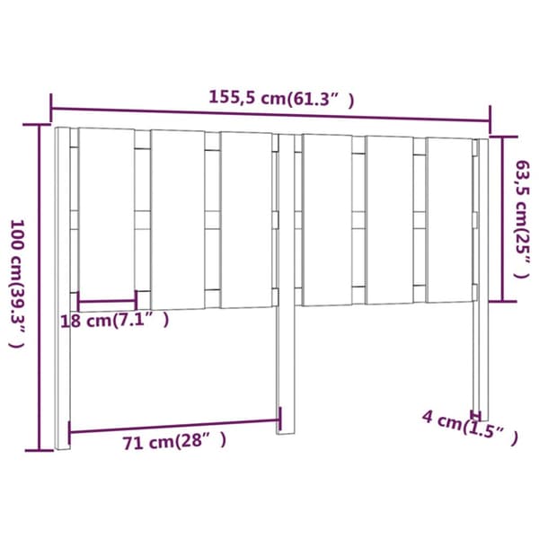 sengegærde 155,5x4x100 cm massivt fyrretræ sort
