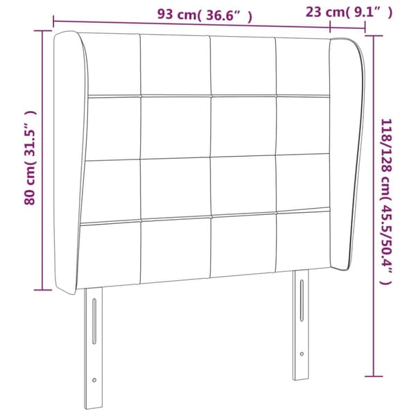 sengegavl med kanter 93x23x118/128 cm stof mørkegrå