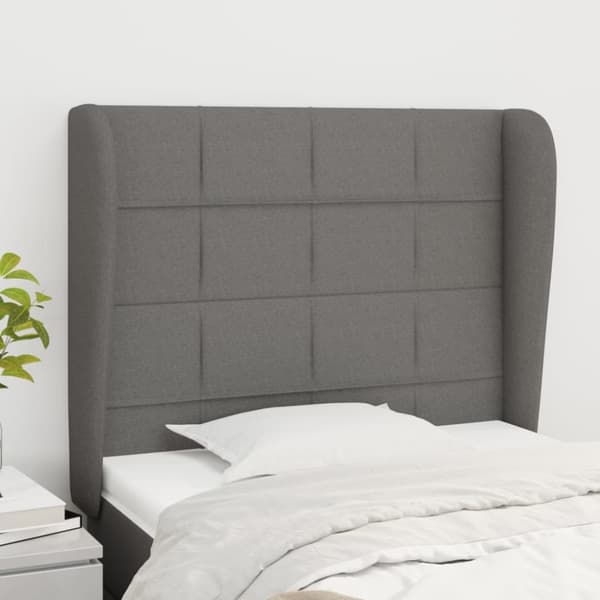 sengegavl med kanter 93x23x118/128 cm stof mørkegrå