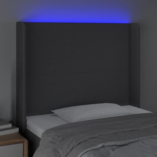 sengegavl med LED-lys 103x16x118/128 cm stof sort