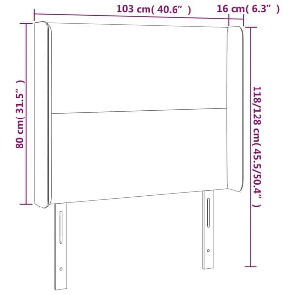sengegavl med LED-lys 103x16x118/128 cm stof sort