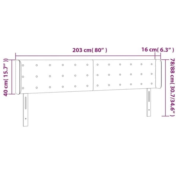 sengegavl med LED-lys 203x16x78/88 cm fløjl lysegrå