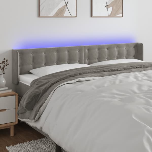 sengegavl med LED-lys 203x16x78/88 cm fløjl lysegrå