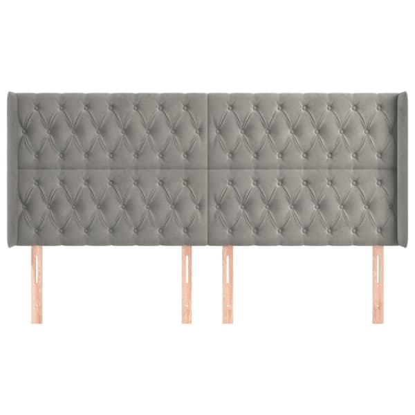 sengegavl med kanter 203x16x118/128 cm fløjl lysegrå