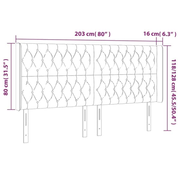 sengegavl med kanter 203x16x118/128 cm fløjl lysegrå