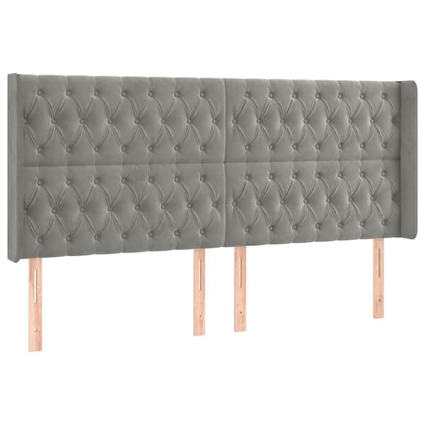 sengegavl med kanter 203x16x118/128 cm fløjl lysegrå