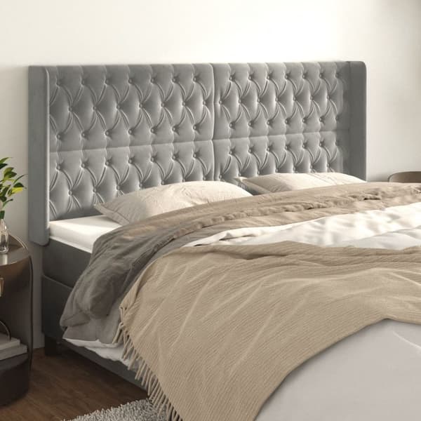 sengegavl med kanter 203x16x118/128 cm fløjl lysegrå