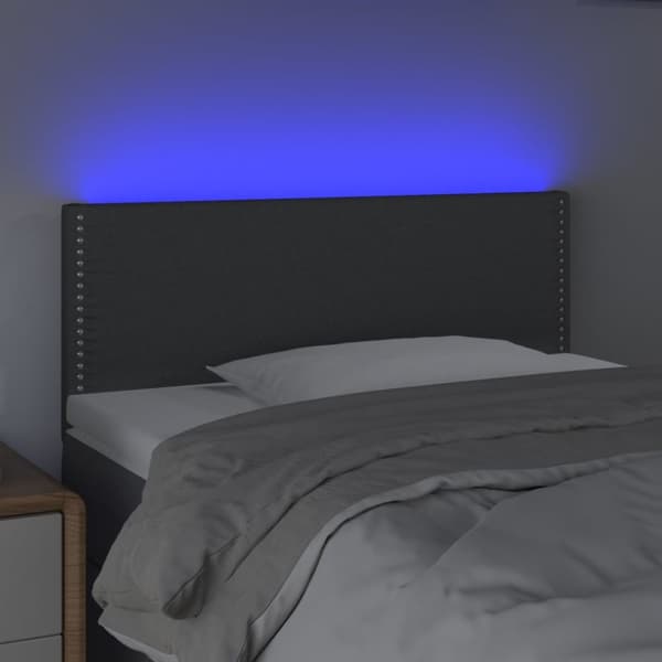 sengegavl med LED-lys 100x5x78/88 cm stof mørkegrå