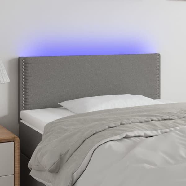 sengegavl med LED-lys 100x5x78/88 cm stof mørkegrå