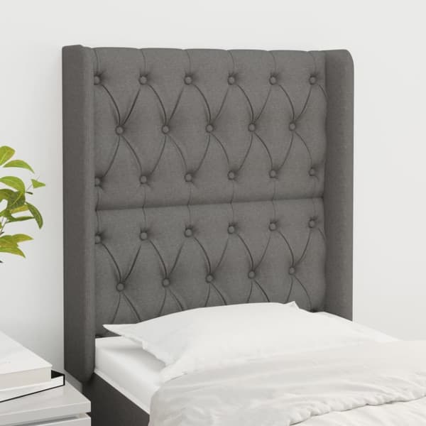 sengegavl med kanter 83x16x118/128 cm stof mørkegrå