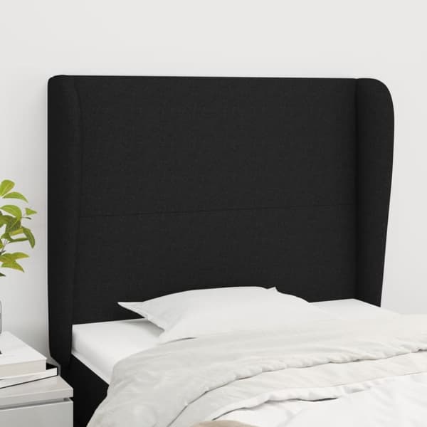 sengegavl med kanter 93x23x118/128 cm stof sort
