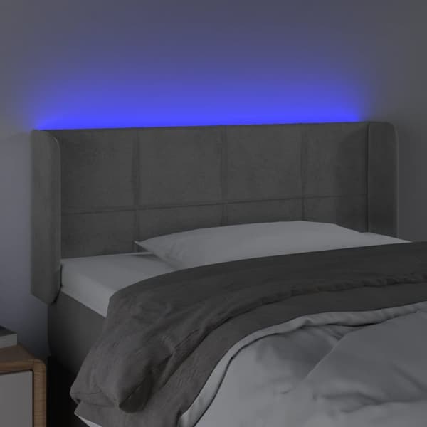 sengegavl med LED-lys 103x16x78/88 cm fløjl lysegrå